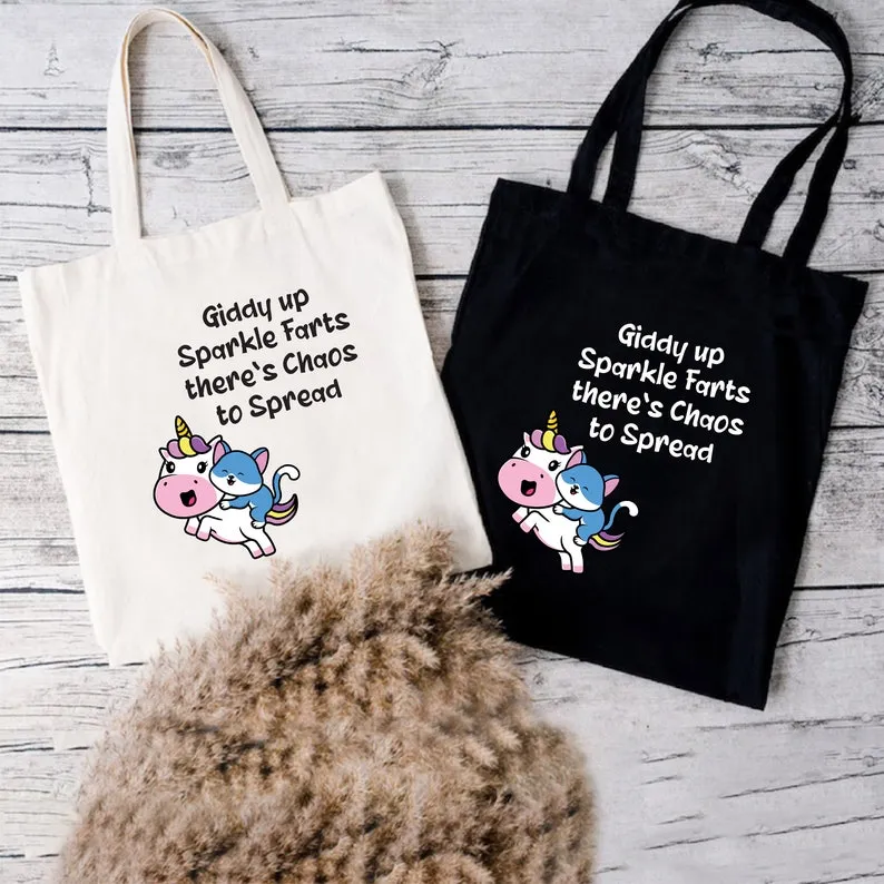 Giddy up Sparkle Farts There’s Chaos to Spread Tote Bag, Funny Tote Bag