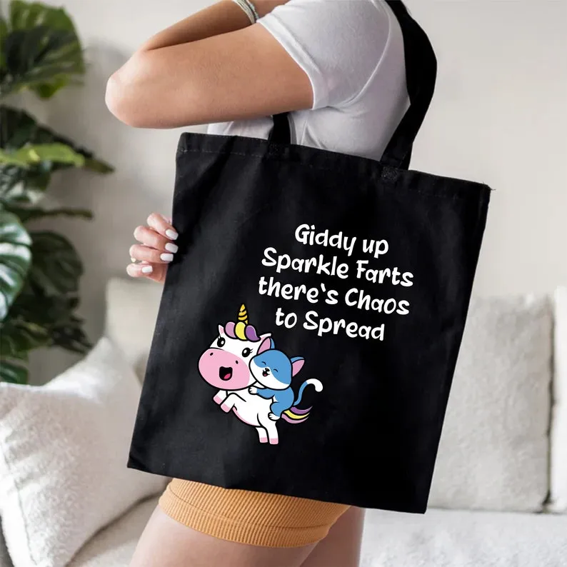 Giddy up Sparkle Farts There’s Chaos to Spread Tote Bag, Funny Tote Bag