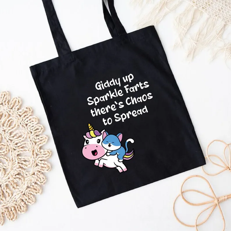 Giddy up Sparkle Farts There’s Chaos to Spread Tote Bag, Funny Tote Bag