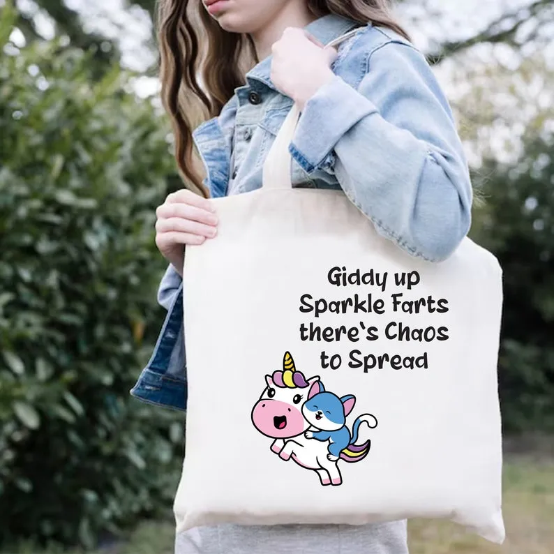 Giddy up Sparkle Farts There’s Chaos to Spread Tote Bag, Funny Tote Bag