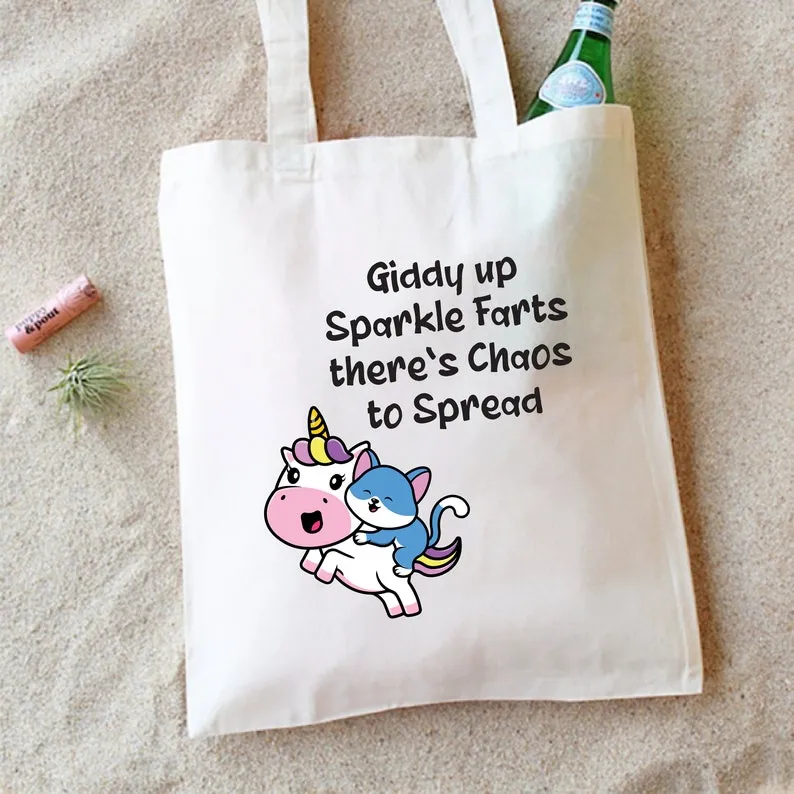 Giddy up Sparkle Farts There’s Chaos to Spread Tote Bag, Funny Tote Bag