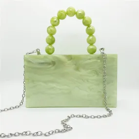 Green Acrylic Beaded Handle Square Clutch Bag