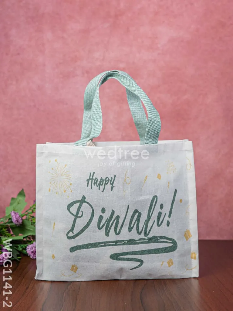 Happy Diwali Printed Cotton Bag with Colour Handle - WBG1141-2