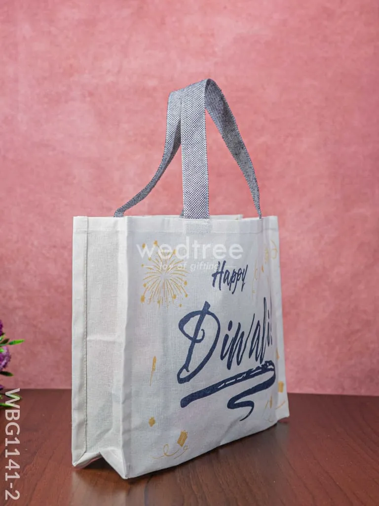 Happy Diwali Printed Cotton Bag with Colour Handle - WBG1141-2