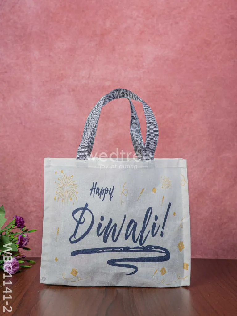 Happy Diwali Printed Cotton Bag with Colour Handle - WBG1141-2