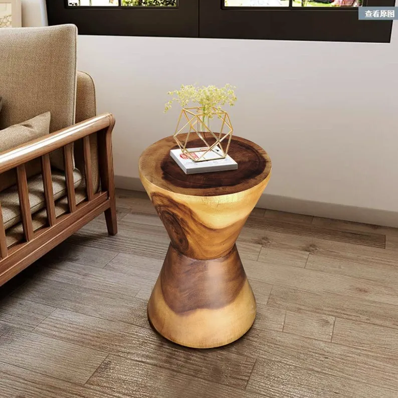 Hourglass Shaped Raintree Wood Side Table – Eco-Friendly