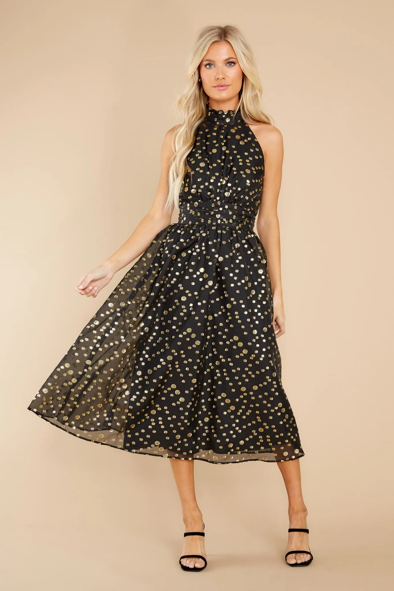 I Know A Spot Black And Gold Midi Dress