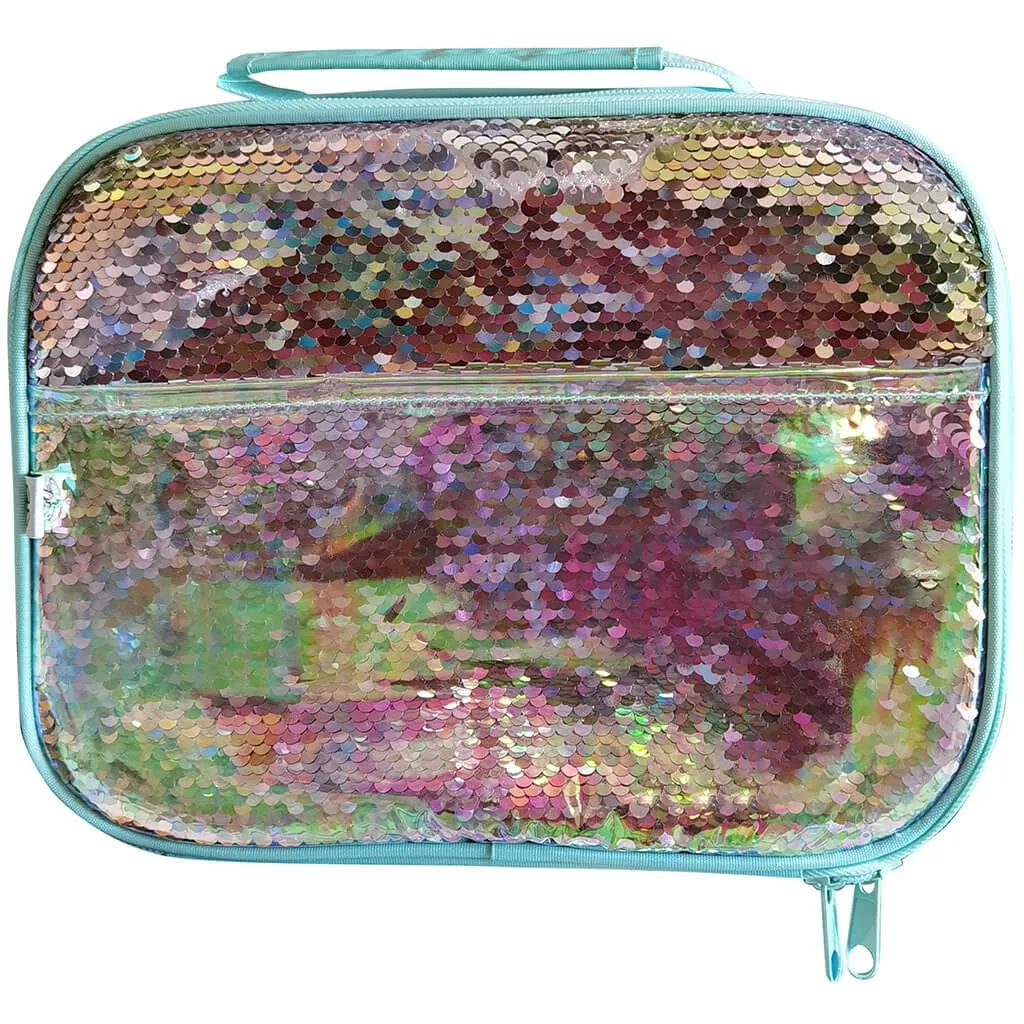 Insulated Lunch Bag with 2 Way Sequin and Iridescent Rainbow Aqua