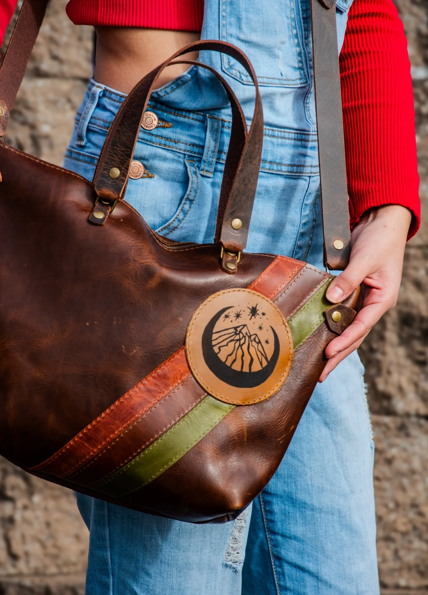 LIMITED-RUN | Handmade Leather Purse | Tote Bag | The Striped Eco-Friendly Mountain Bowler Bag | Mahogany