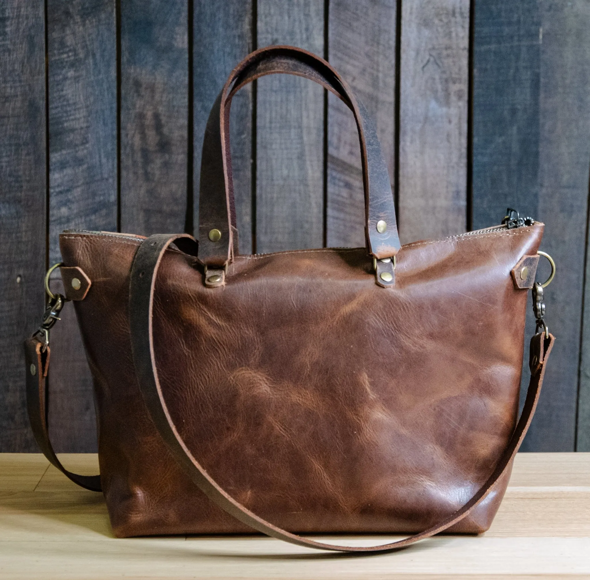 LIMITED-RUN | Handmade Leather Purse | Tote Bag | The Striped Eco-Friendly Mountain Bowler Bag | Mahogany