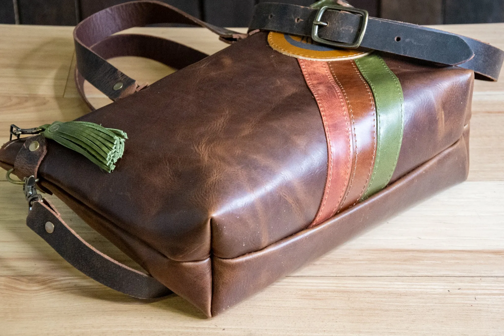 LIMITED-RUN | Handmade Leather Purse | Tote Bag | The Striped Eco-Friendly Mountain Bowler Bag | Mahogany