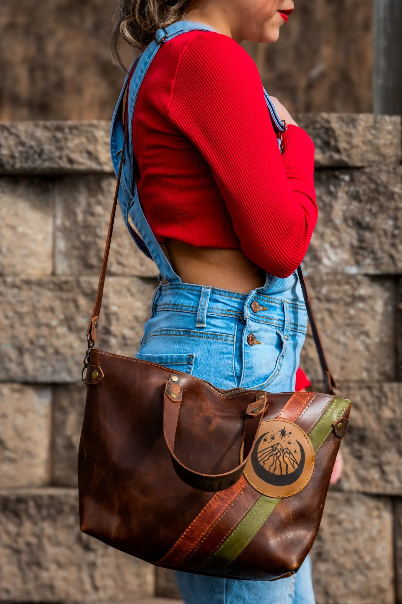 LIMITED-RUN | Handmade Leather Purse | Tote Bag | The Striped Eco-Friendly Mountain Bowler Bag | Mahogany