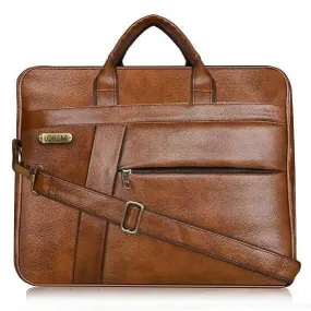 LOREM Stylish Tan Faux Leather 10L Laptop Messenger Bag for Men & Women (BG04)