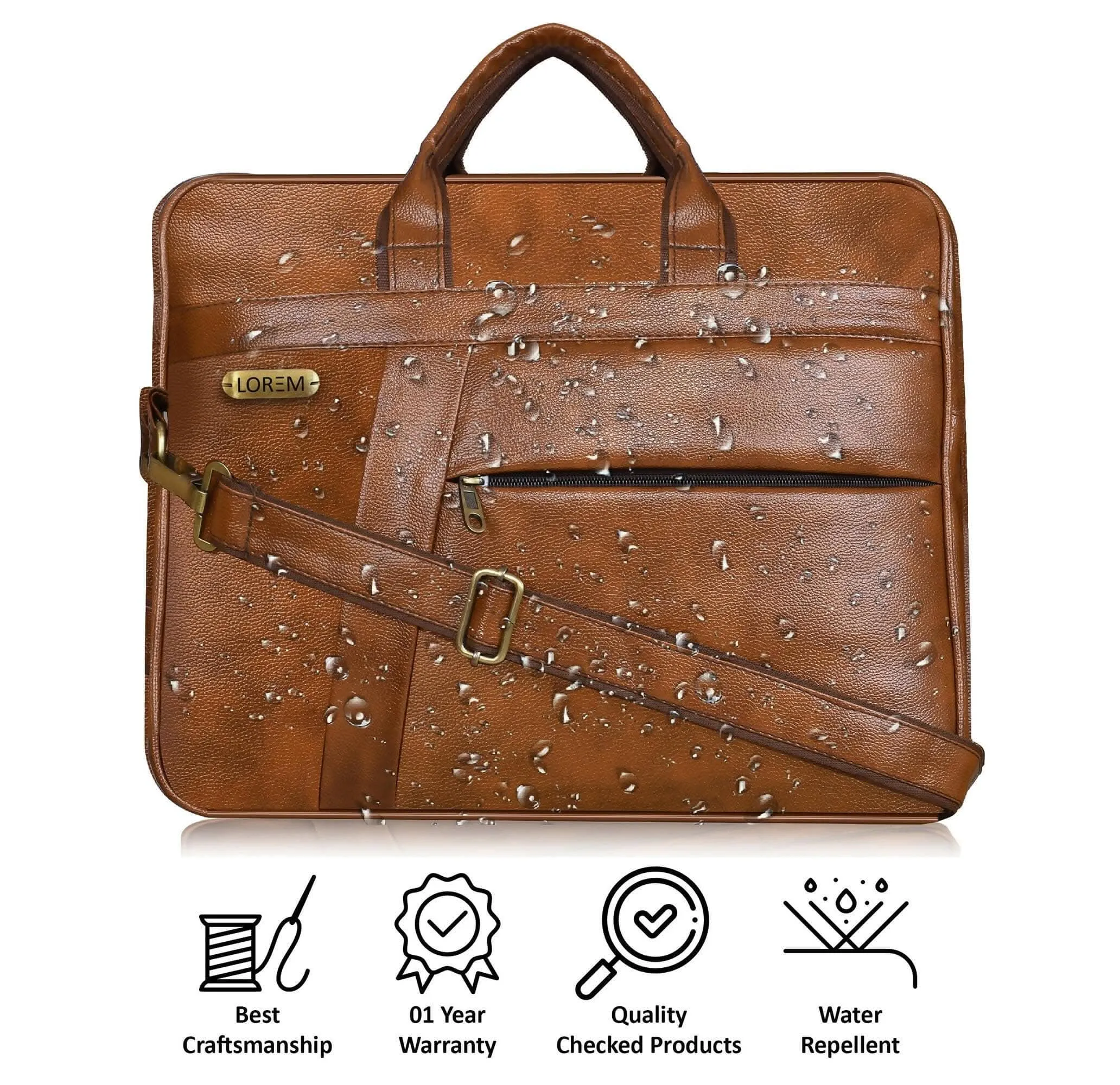 LOREM Stylish Tan Faux Leather 10L Laptop Messenger Bag for Men & Women (BG04)