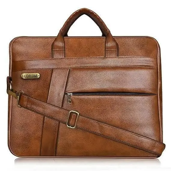 LOREM Stylish Tan Faux Leather 10L Laptop Messenger Bag for Men & Women (BG04)