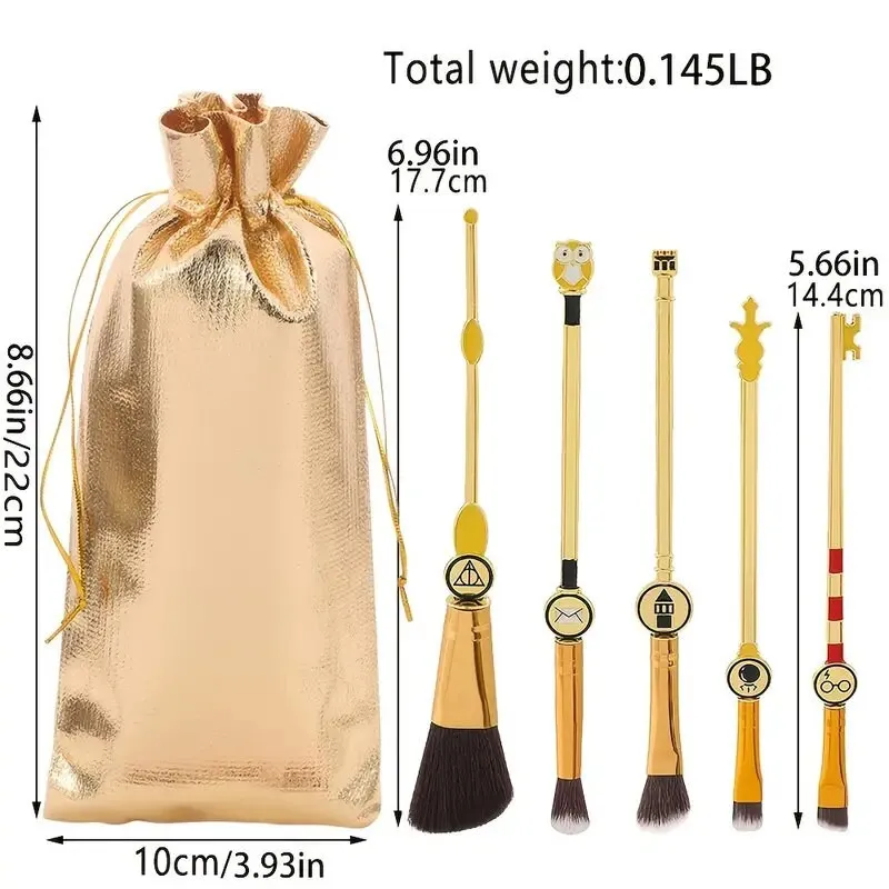 Makeup Brushes Set 5pcs Cosmetic Makeup Brush Set Professional Tool Kit Set Golden Drawstring Bag Included