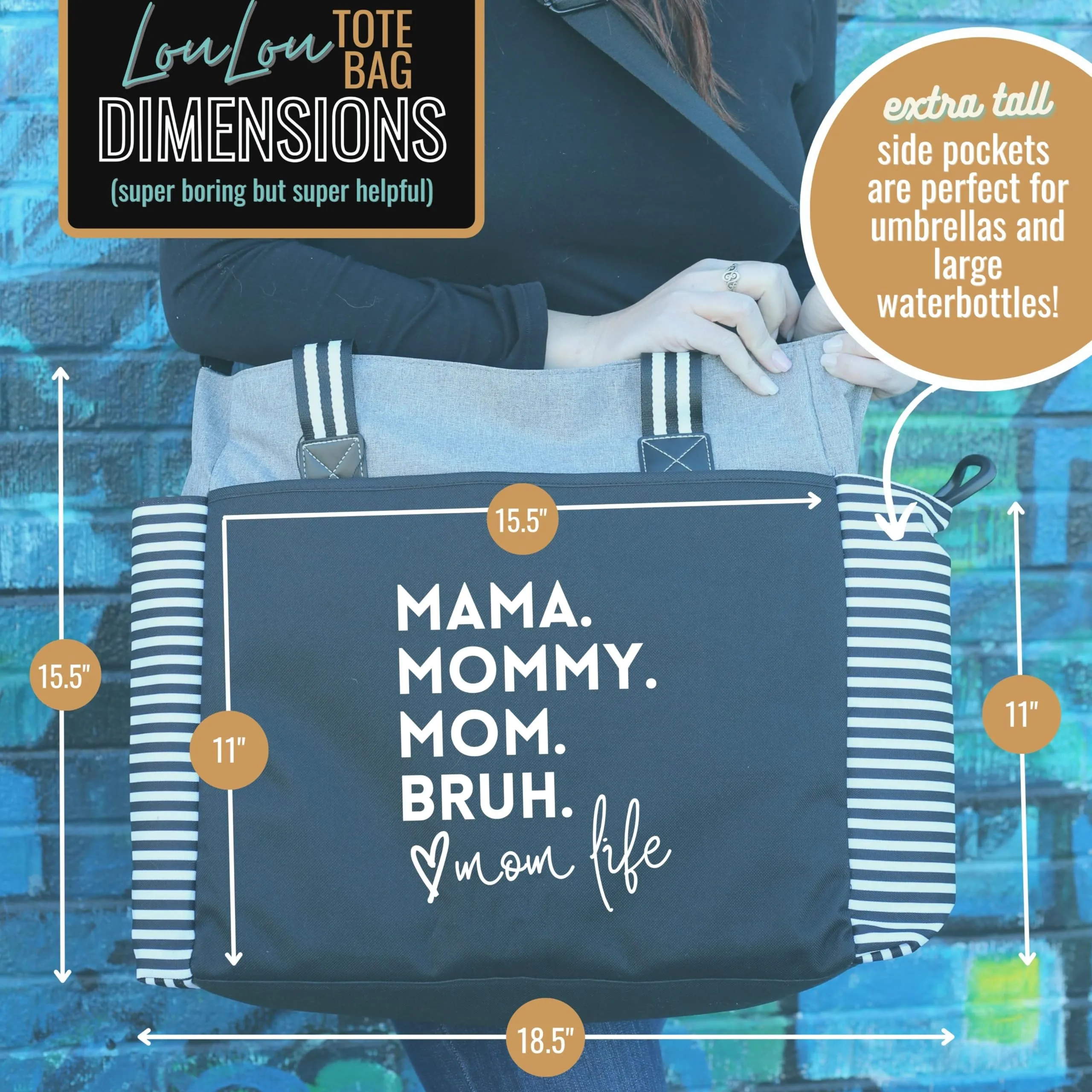 (Mama Mommy, Mom, Bruh Lou Lou Gray Mommy Bag for Hospital - Mom Bags for Women, Maternity Gift Bags for Mamas