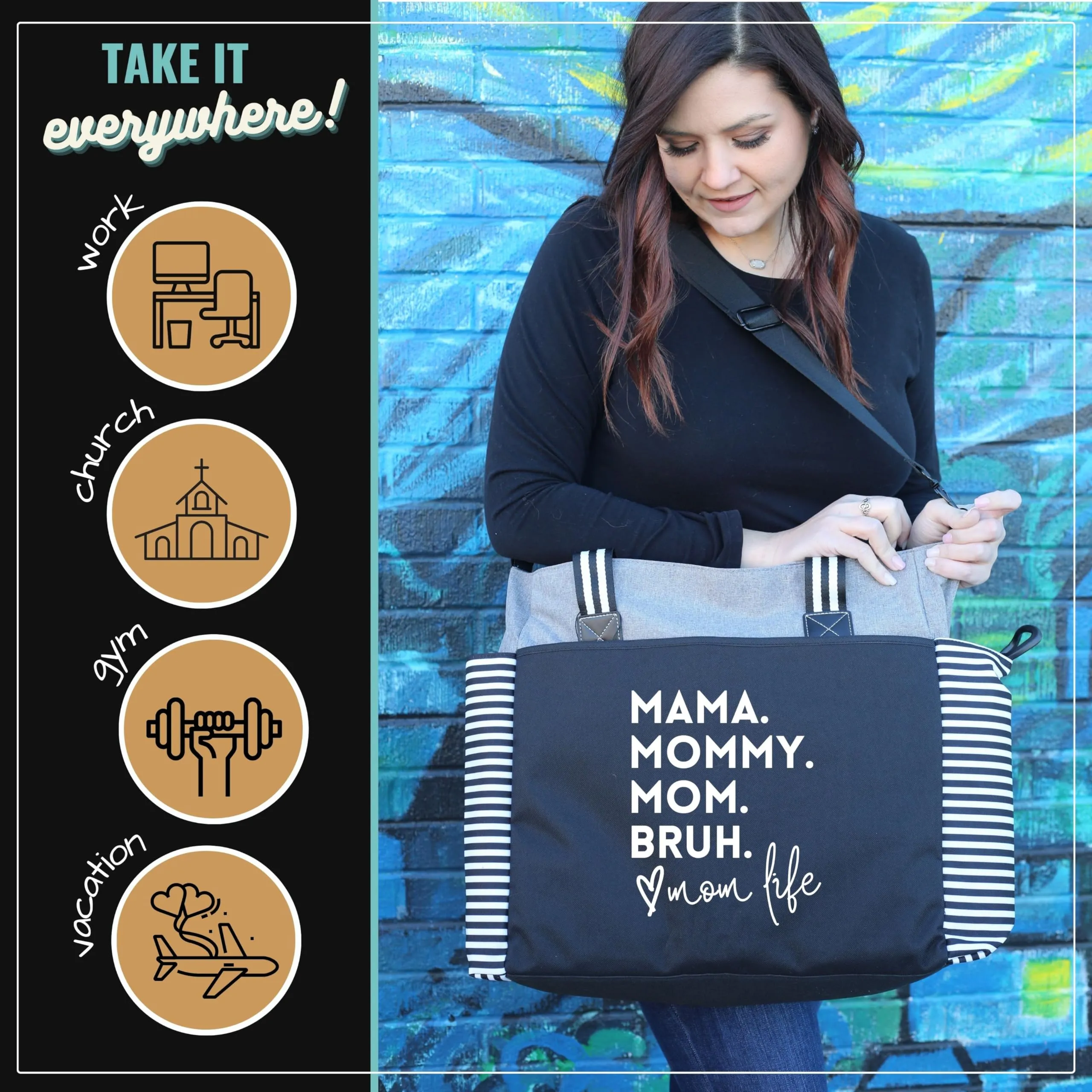 (Mama Mommy, Mom, Bruh Lou Lou Gray Mommy Bag for Hospital - Mom Bags for Women, Maternity Gift Bags for Mamas