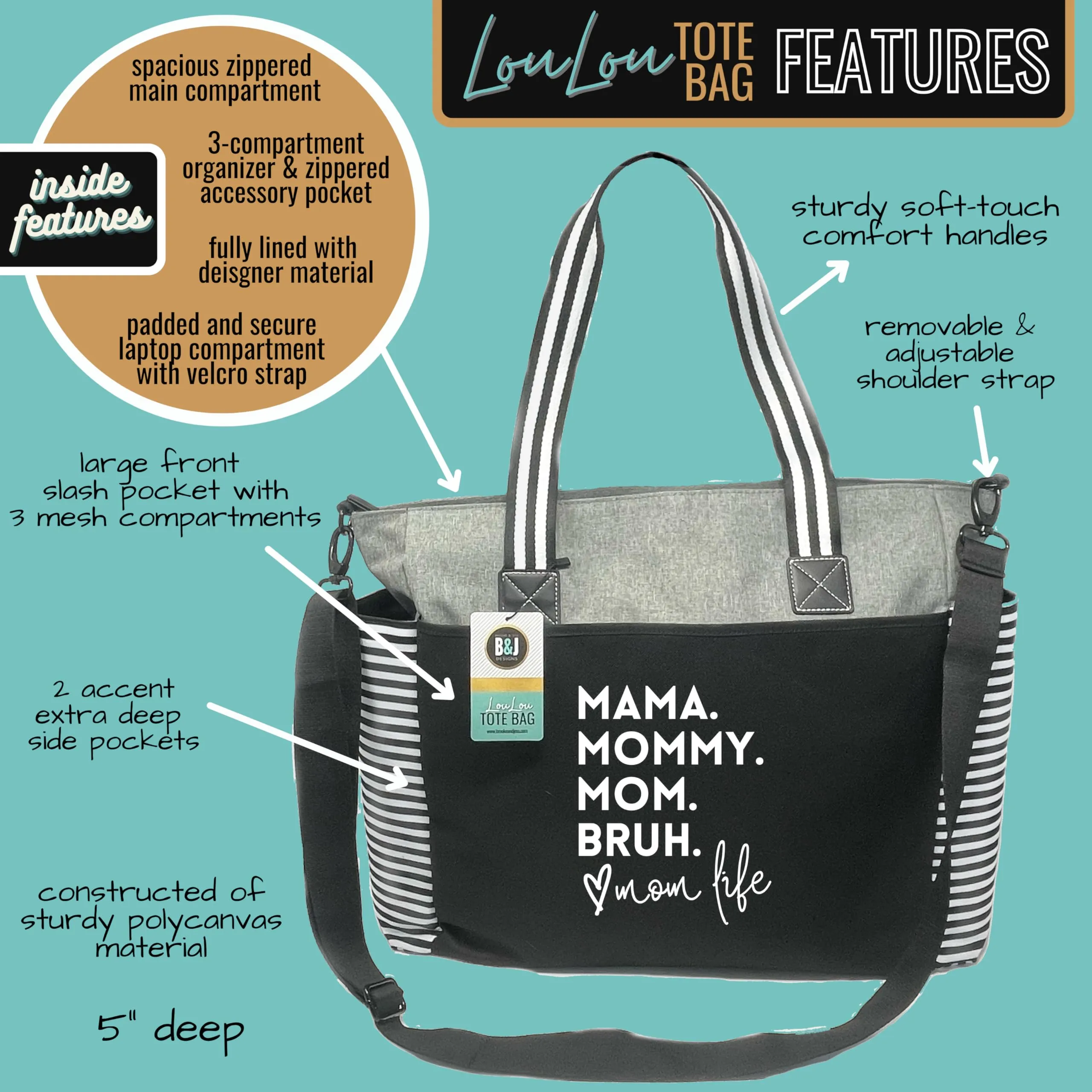 (Mama Mommy, Mom, Bruh Lou Lou Gray Mommy Bag for Hospital - Mom Bags for Women, Maternity Gift Bags for Mamas