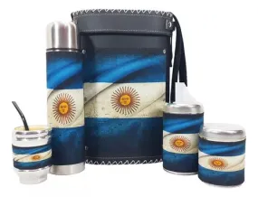 Mate Carrier with Mate, Straw, Thermos, Yerba Mate, and Sugar Holder Argentina Flag Design