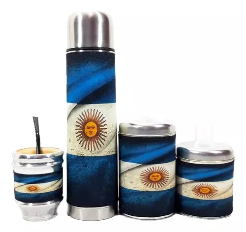 Mate Carrier with Mate, Straw, Thermos, Yerba Mate, and Sugar Holder Argentina Flag Design