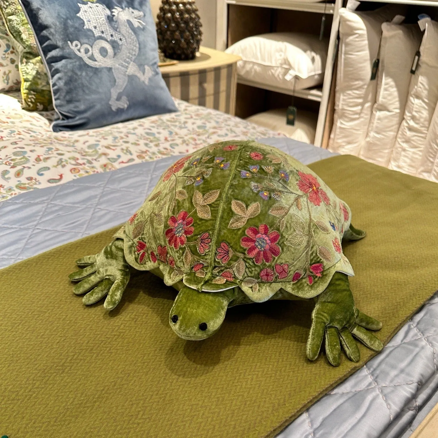 'Megan Turtle' Hand Embroidered Silk Velvet Animal Decoration