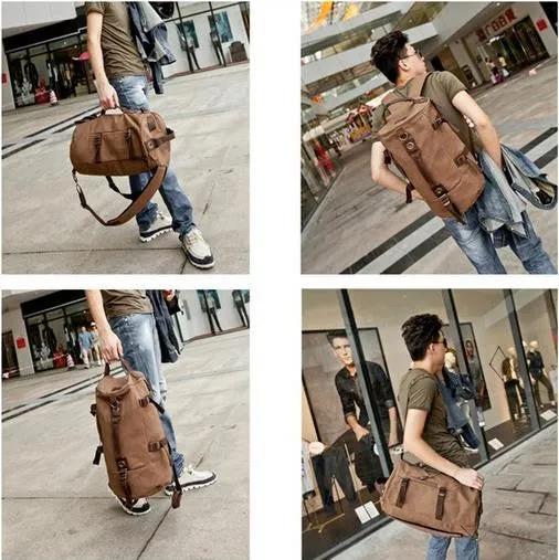 Men's Casual Vintage Canvas Backpack Messenger Rucksack school Satchel Crossbody Outdoor Hiking Camping bag BackPack