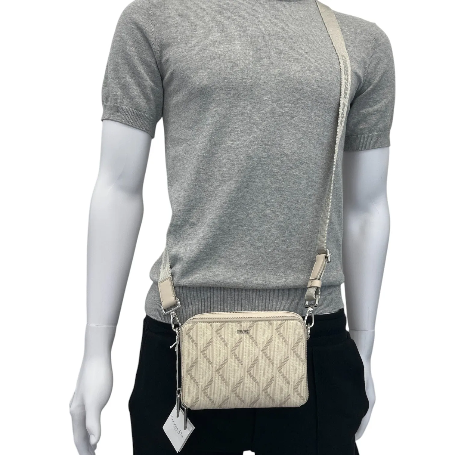 Men's Cd Diamond Messenger Bag Beige