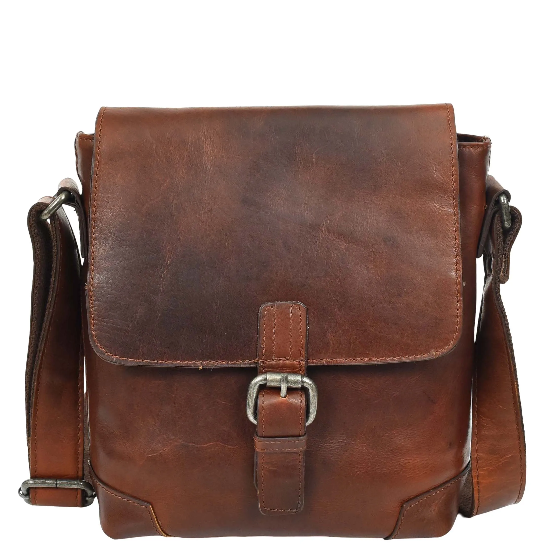 Mens Distressed Leather Messenger Casual Cross Body Flight Bag Ryder Brown