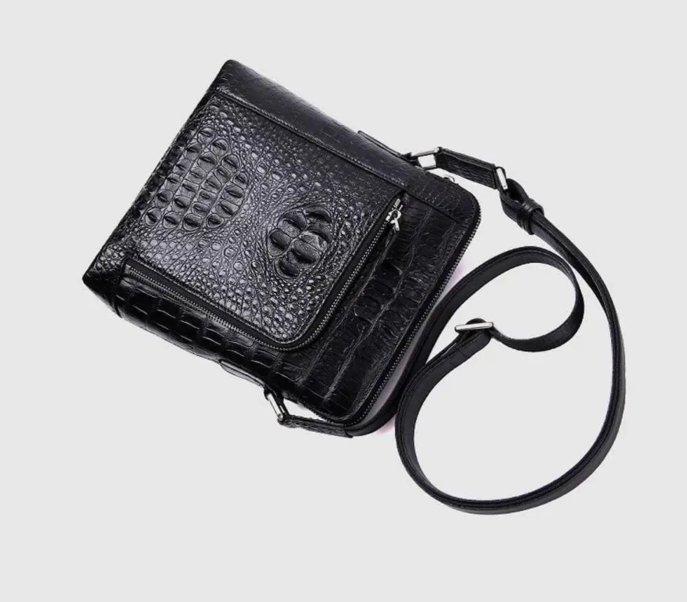 Men's Genuine Crocodile Leather Metropolitan Messenger Causal Crossbody Briefcase Bags