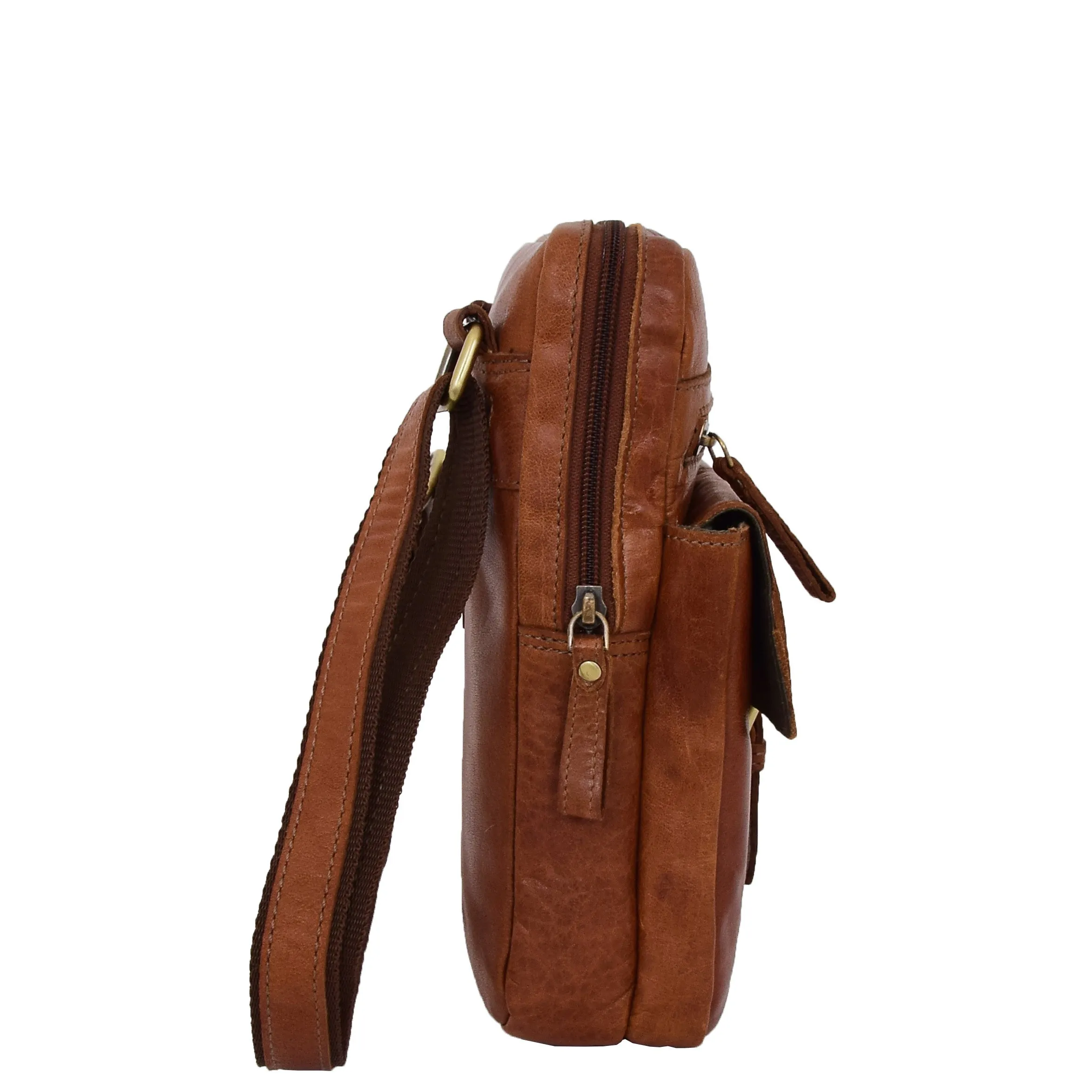 Mens Leather Cross Body Classic Flight Bag Ashton Tan