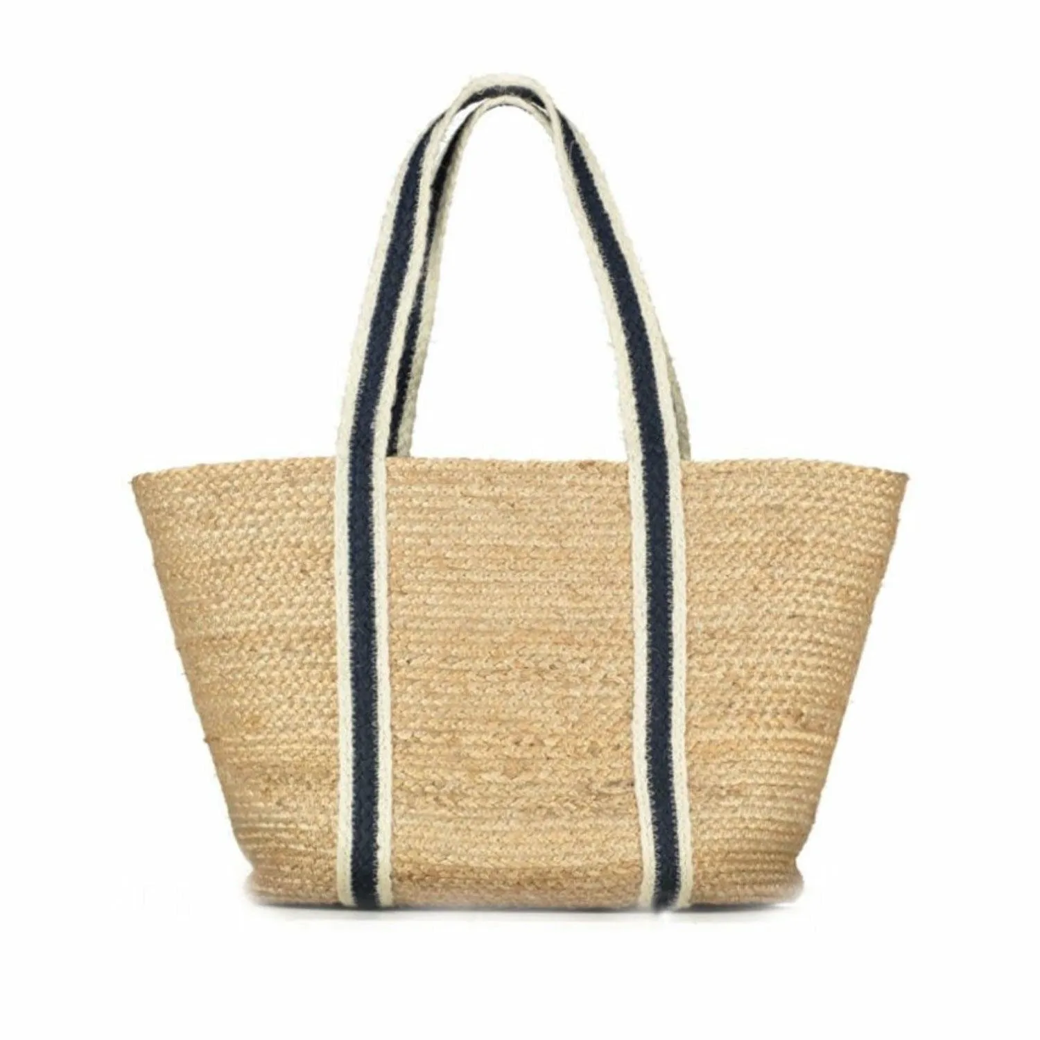 Natural Jute Navy Handle Tote Bag