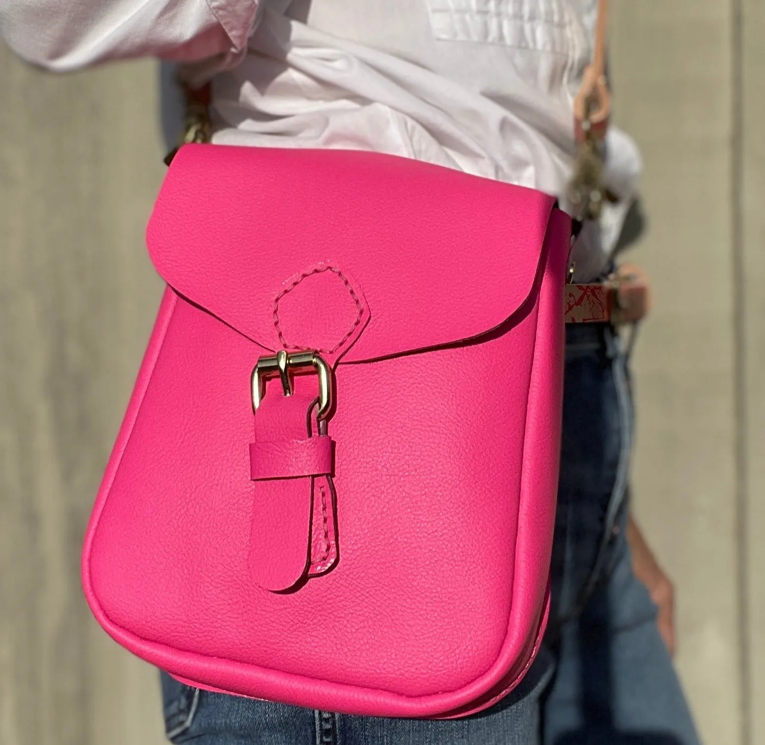 Neon Pink Flap Bag with Two Strap Lengths