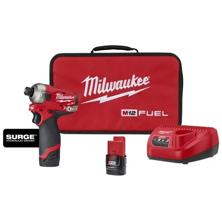 Open Box - Milwaukee M12 1/4" 12V Brushless Hex Impact Driver Kit 2551-22 with (2) 2Ah Batteries, Charger, & Tool Bag