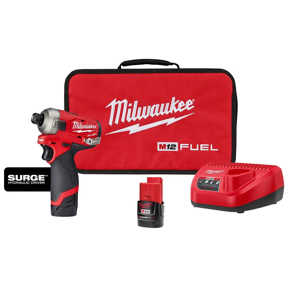 Open Box - Milwaukee M12 1/4" 12V Brushless Hex Impact Driver Kit 2551-22 with (2) 2Ah Batteries, Charger, & Tool Bag