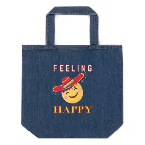 Organic denim tote bag, Feeling Happy