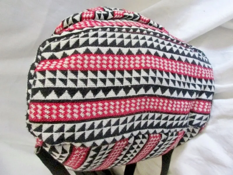 PARCEL Aztec Mexican Style Rucksack Daytripper BACKPACK BAG WHITE BLACK RED Vegan