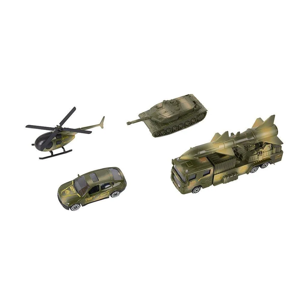 Pretend Toddler's Military Gasoline Station Toy Set with Cars, Green Color Army Men Vehicles