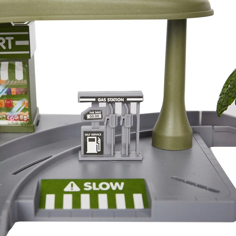 Pretend Toddler's Military Gasoline Station Toy Set with Cars, Green Color Army Men Vehicles