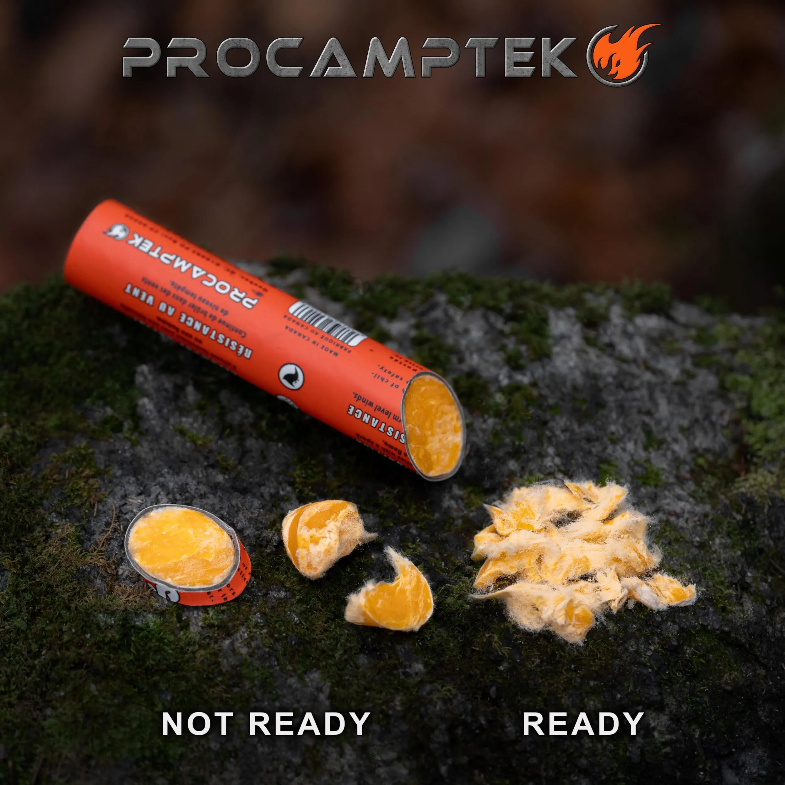 Procamptek Fast Fire Stick - Survival Fire Starting Tinder, New Fat Rope Stick Version, Best Firestarter for Emergency, Survival, Campfire, Bushcraft, and Hiking - Waterproof & Non-Toxic (1 Stick)