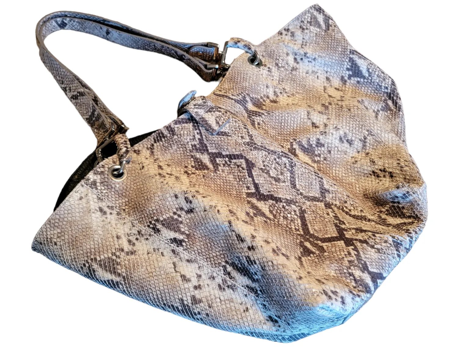 Puntotres Made in Spain Embossed Leather Snakeskin Design Handbag Purse