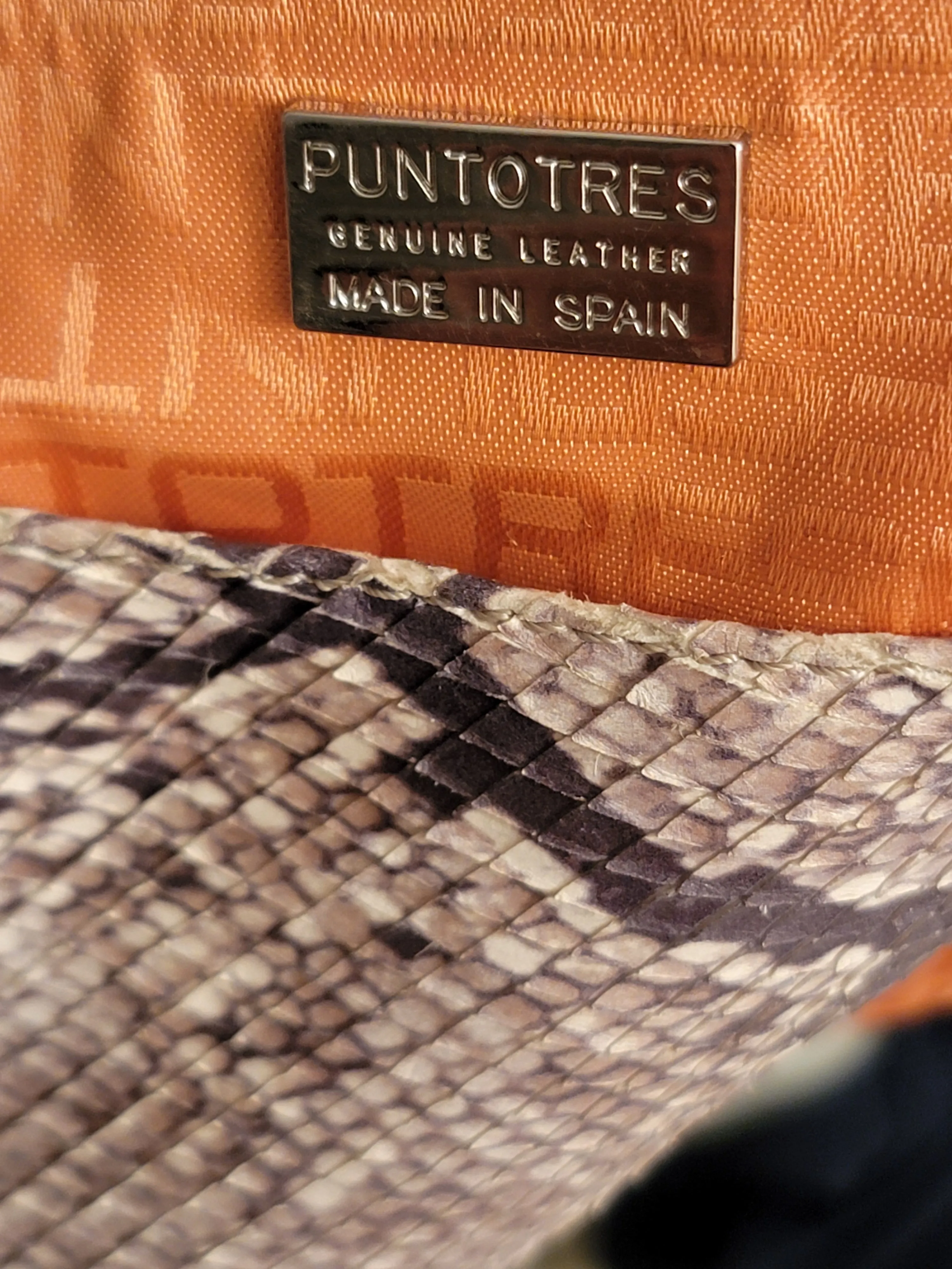 Puntotres Made in Spain Embossed Leather Snakeskin Design Handbag Purse