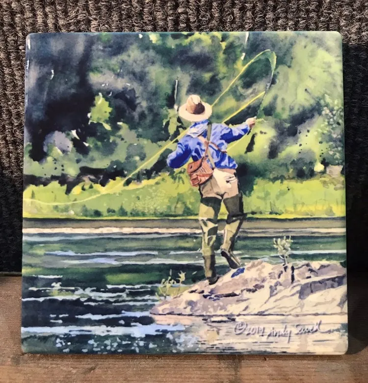 "River Dance 2" Vintage flyfisherman, Giclée of oil painting of fly fisherman in good form!