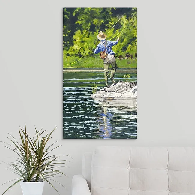 "River Dance 2" Vintage flyfisherman, Giclée of oil painting of fly fisherman in good form!