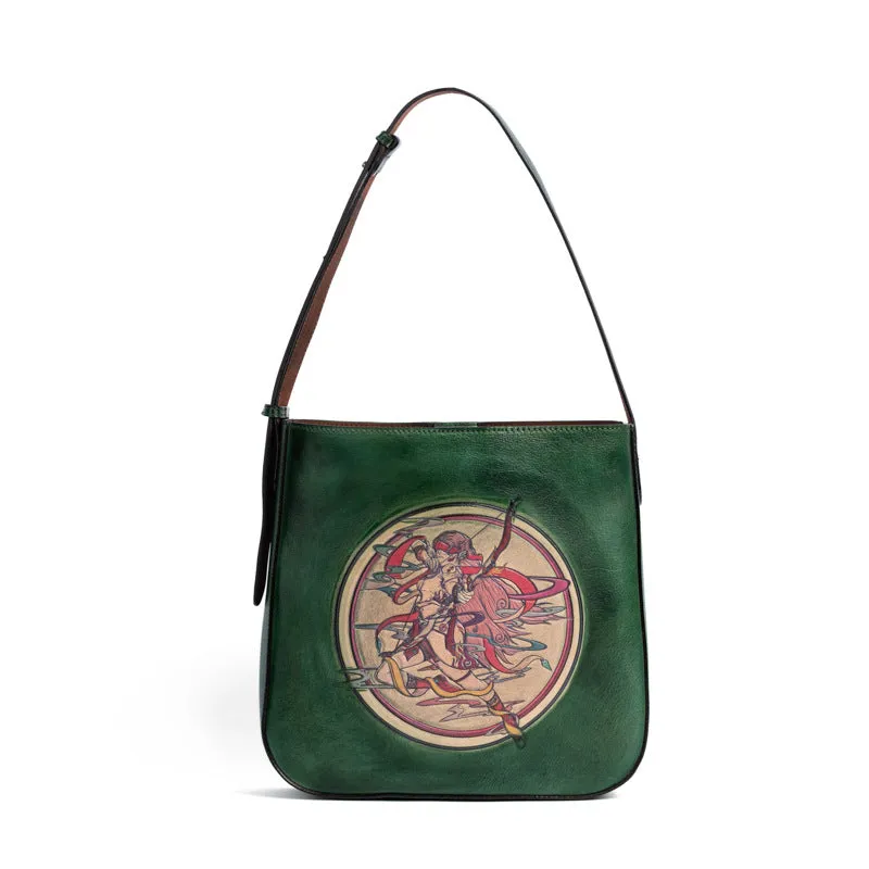 Sagittarius Head Layer Cowhide Leather Retro Bag