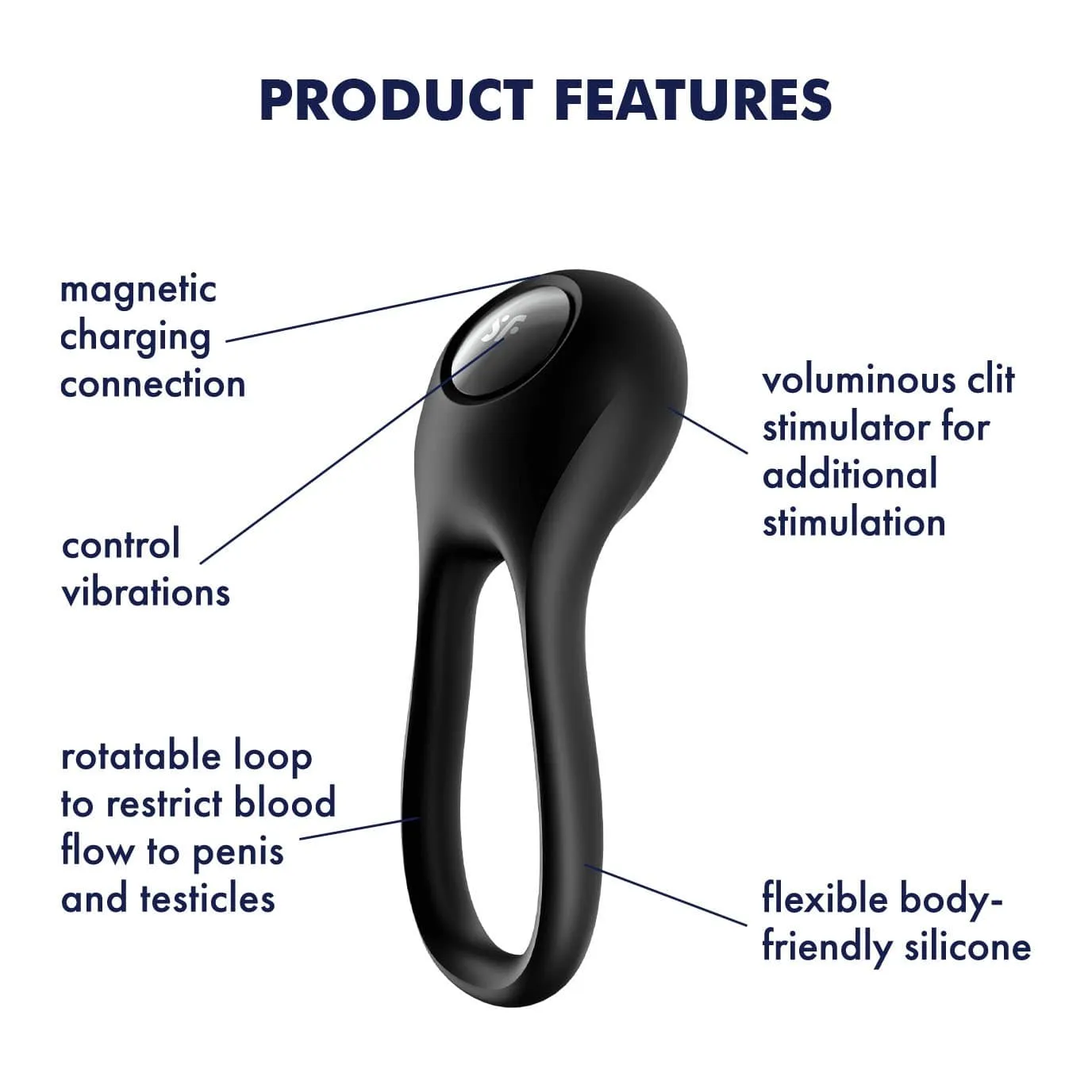 Satisfyer - Majestic Duo Silicone Vibrating Cock Ring (Black)