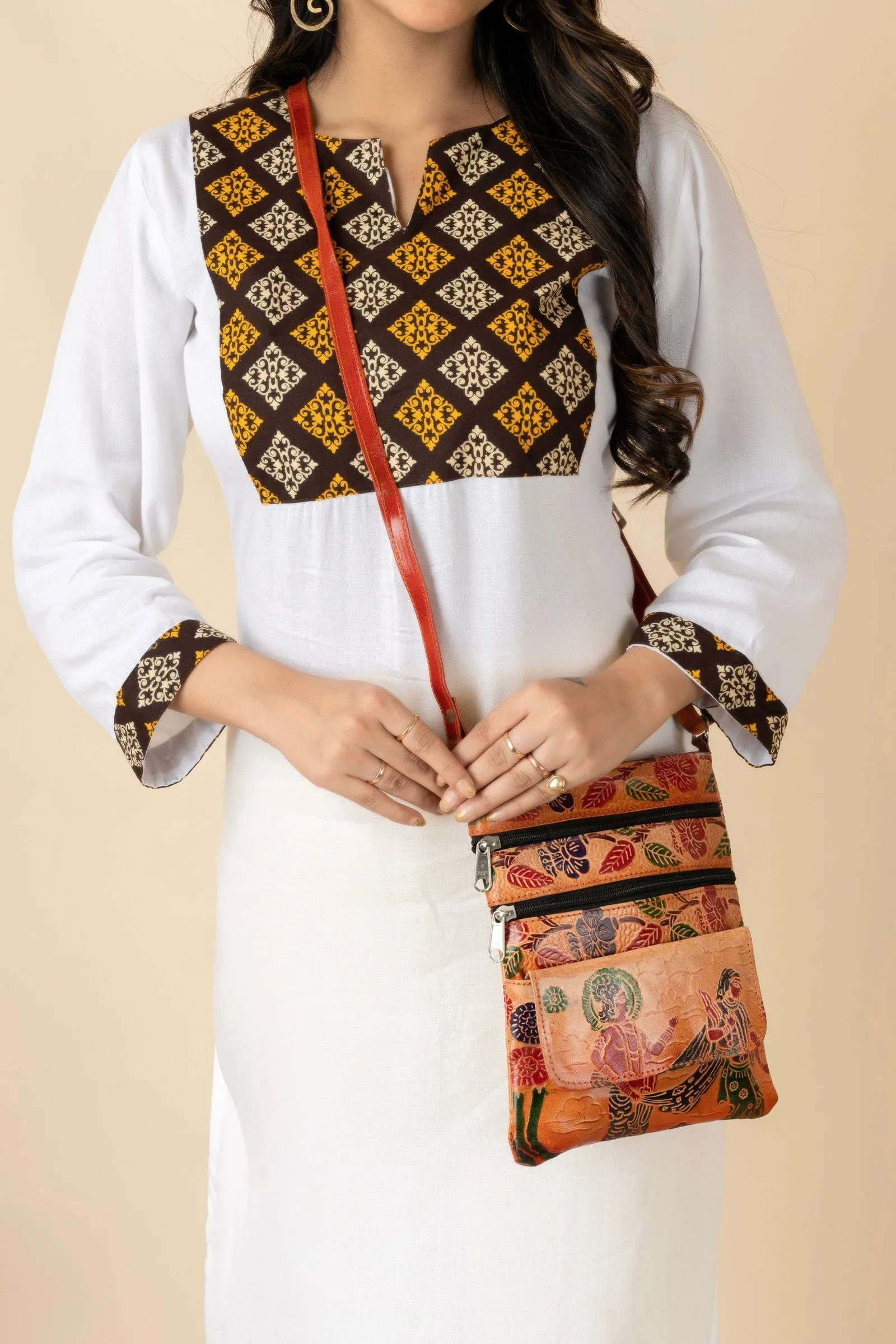 Shantiniketan Brown Leather Stylish Sling Bag for Women - Spacious & Trendy Crossbody Design