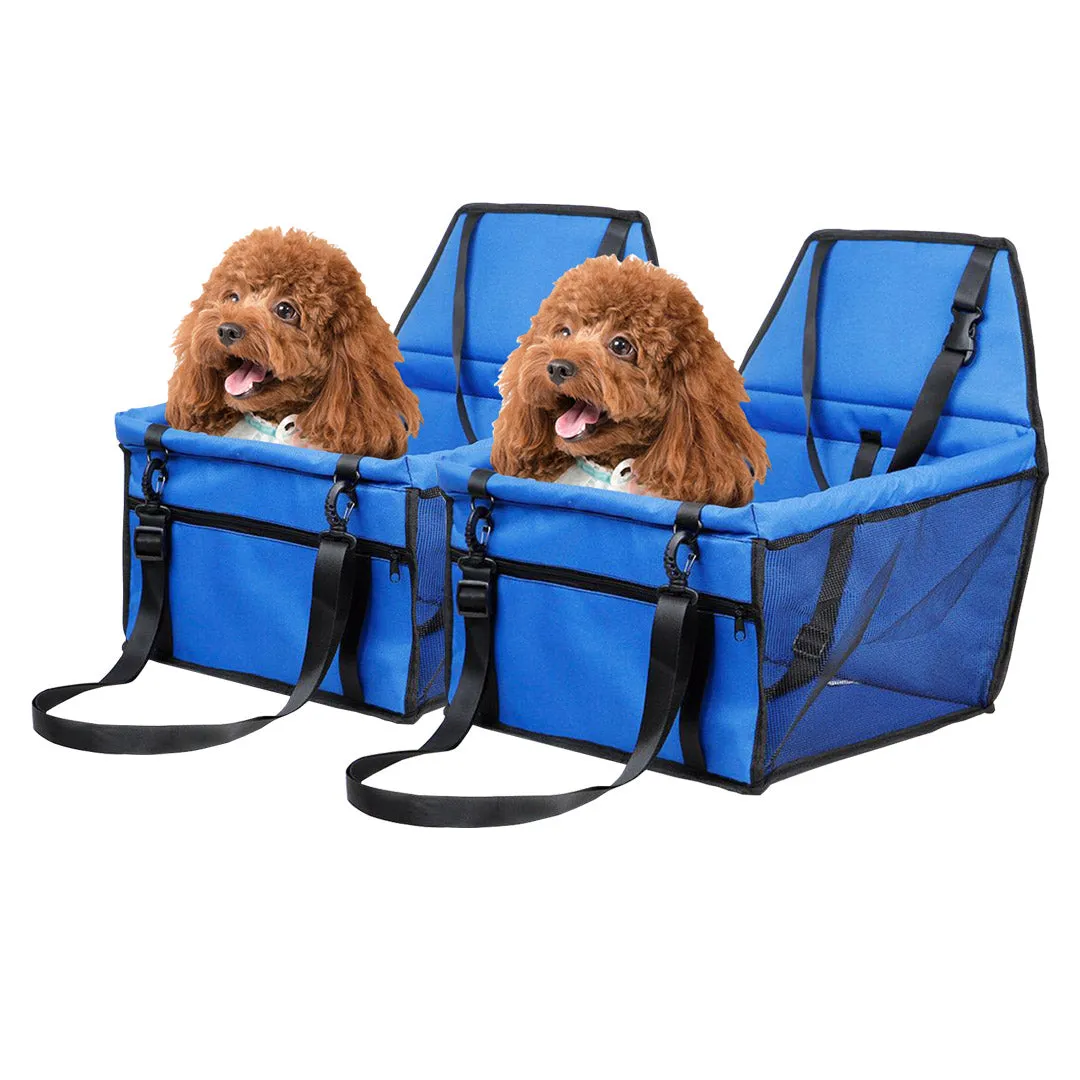 SOGA 2X Waterproof Pet Booster Car Seat Breathable Mesh Safety Travel Portable Dog Carrier Bag - Blue