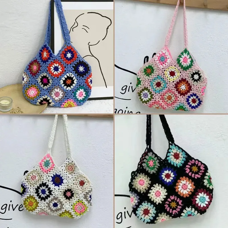 Sohiwoo Hand woven beautiful rainbow messenger bag bucket bag key bag wallet storage bag beautiful and lovely