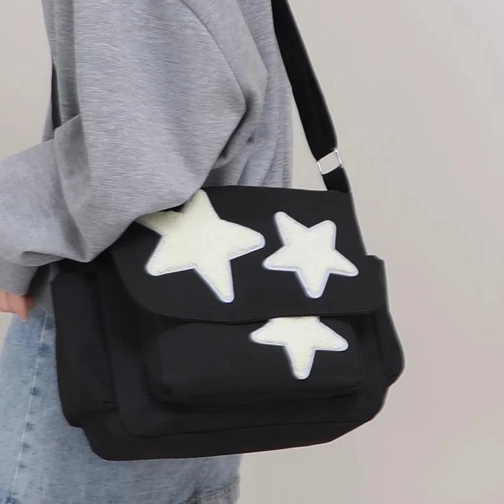 Sohiwoo Star Letter Applique Messenger Bag Candy Color Student Crossbody Bags Large Capacity Travel Shoulder Bag Women's Fashion Satchel